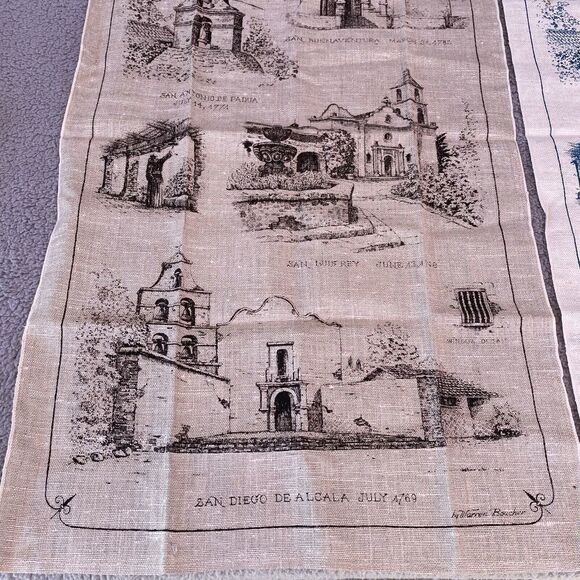 2 Vtg Kay Dee HandPrints California Missions 100% Pure Linen Kitchen Tea Towels - Picture 15 of 16
